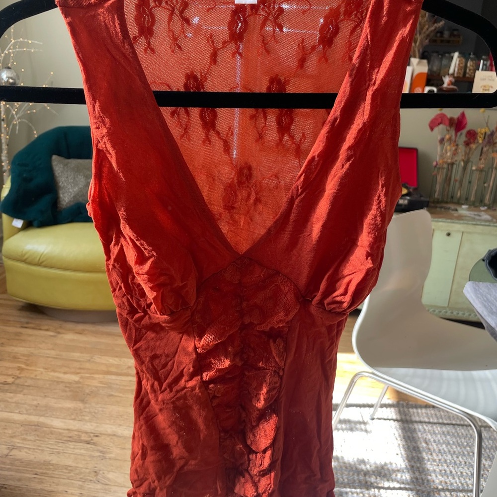 Cache Red/ Orange Lace-Front Tank Top